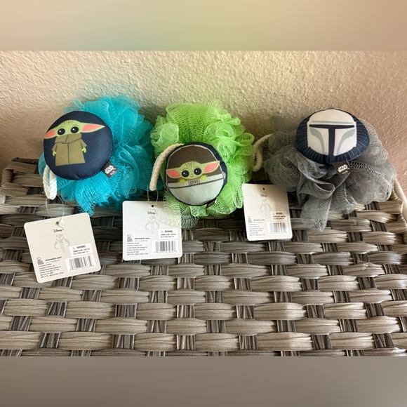 NWT Star Wars Bath Pouf Loofah Trio - Yoda, Grogu & The Mandalorian - Picture 1 of 3